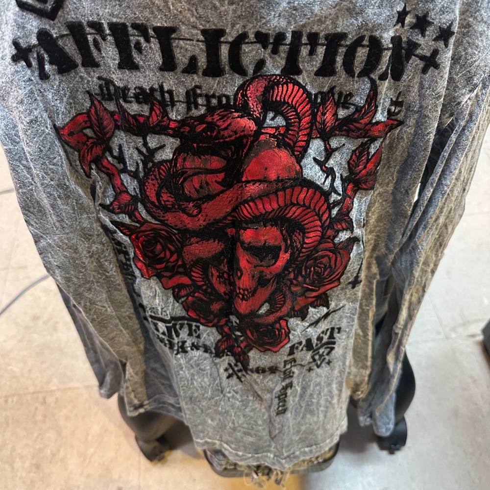 Affliction Gray and Red Long Sleeve Tee
